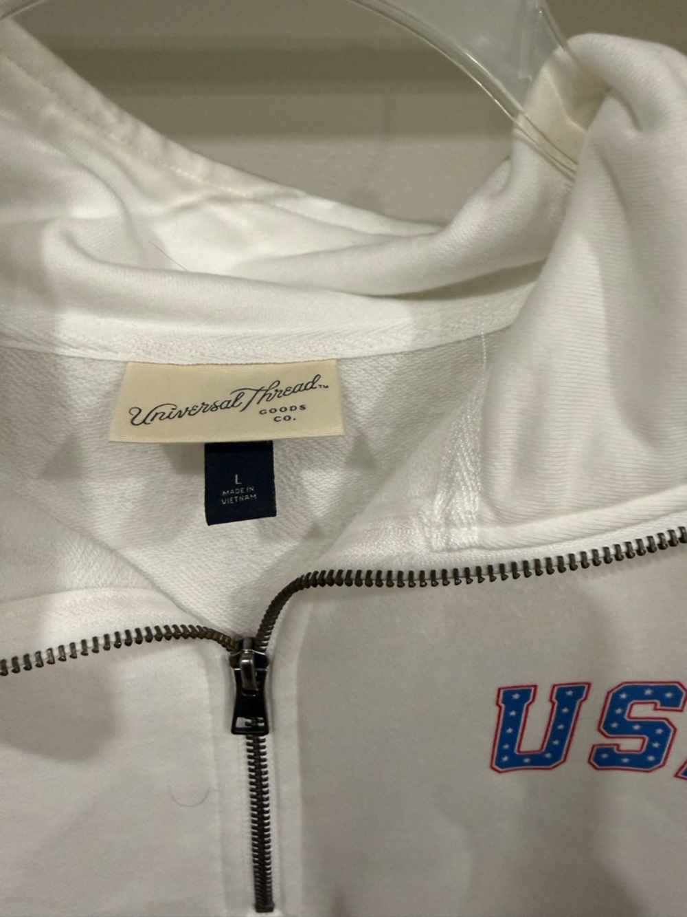 Universal Thread White Half-Zip Pullover with USA Lettering - Picture 2 of 3